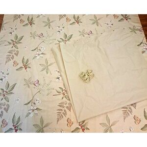 Botanical Garden Fabric Shower Curtain Set W Liner & Rings Beige Cottage
